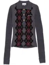 Ganni Grey Sweater With Classic Collar And Check Motif On The Front In Wool Woman