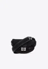 Ganni Apo-g Denim Fringed Crossbody Bag In Black