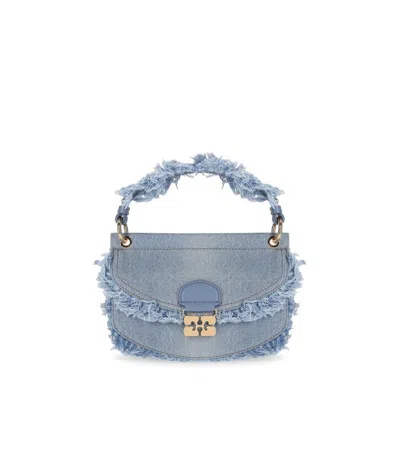 Ganni Apo-g Mini Faded Denim Handbag In Blue