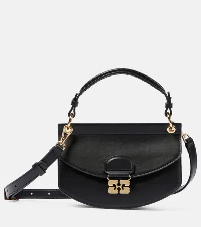 Ganni Apo-g Mini Leather Crossbody Bag In Black