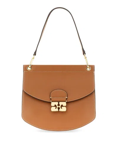 Ganni Apo-g Small Shoulder Bag In Brown