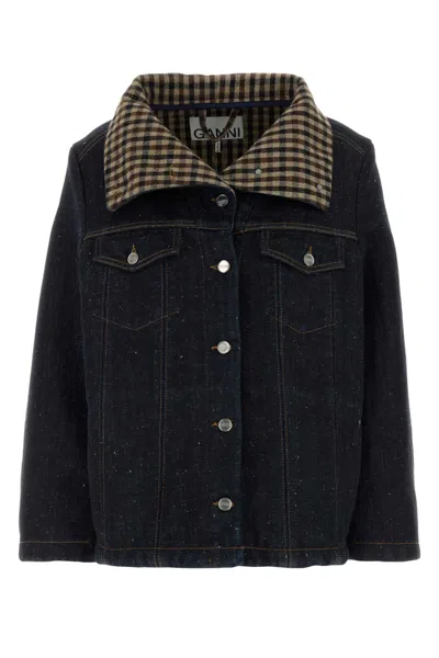 Ganni Neppy Denim Bonded Jacket In Blue