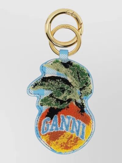 Ganni Apple Keyring Checkered Pattern Embroidered Design