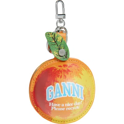 Ganni Apple Leather Keyring Coin Purse In Orange