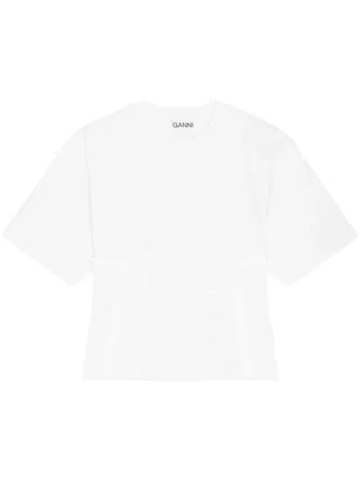 Ganni Appliqué-detail T-shirt In White