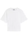 Ganni White Crewneck T-shirt With Front Embellishments And Rear Bow Closure In Cotton Woman In White
