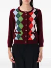 Ganni Burgundy Checked Cardigan In Cashmere Blend Women In Red