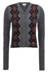 Ganni Grey Cropped Cardigan Wih V Neck And Checkmotif On The Front In Gray