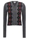 Ganni Grey Cropped Cardigan Wih V Neck And Checkmotif On The Front