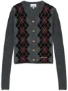 Ganni Women Grey Sweater With Classic Collar And Check Motif On The Front In Wool Woman In Grey