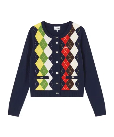 GANNI ARGYLE PRINT CARDIGAN