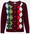 Ganni Womens Tawny Port Rhombus-print Round-neck Wool And Cashmere Cardigan Xl