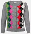 Ganni Womens Paloma Melange Rhombus-print Round-neck Wool And Cashmere Cardigan