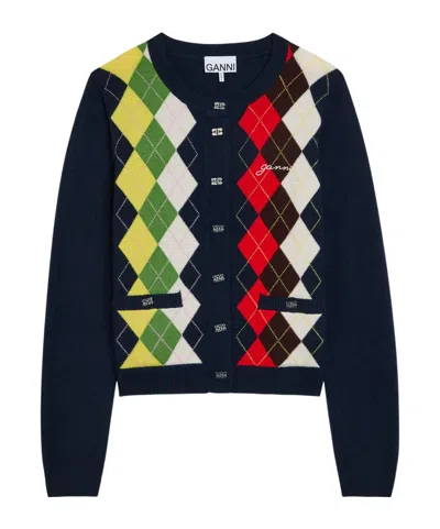 Ganni Argyle Wool And Cashmere-blend Cardigan In Multi