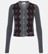 Ganni Grey Sweater With Classic Collar And Check Motif On The Front In Wool Woman In Gray