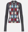 Ganni Argyle Wool Polo Sweater In Gray