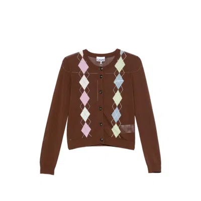 Ganni Argyle-pattern Button-up Cardigan In Brown