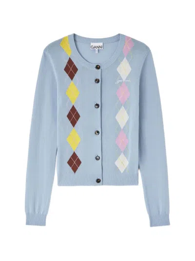 Ganni Argyle-pattern Cardigan In Blue