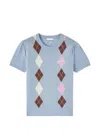 Ganni Argyle-pattern T-shirt In Blue