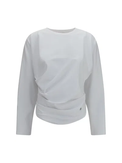 Ganni Asymmetric Draped Stretch Cotton Shirt In White
