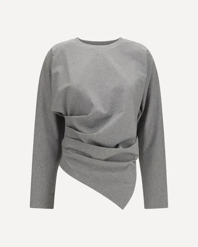 Ganni Asymmetric Draped Stretch Cotton Top In Gray