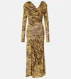 Ganni Asymmetric Draped Tiger-print Maxi Dress In Yellow