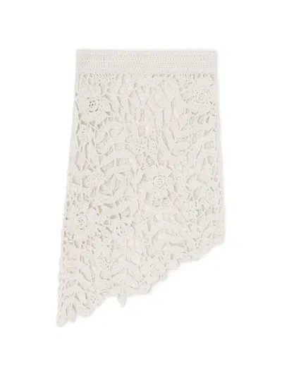 Ganni Asymmetric Floral Crochet Skirt In White