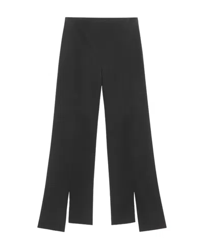 Ganni Asymmetric Hem High-waisted Trousers In Black