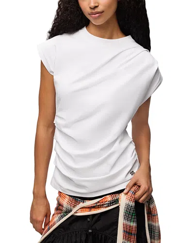 Ganni Asymmetric Neck Drape Jersey Top In White