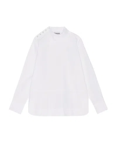 Ganni Asymmetric Organic Cotton Shirt In White