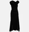 Ganni Black Velvet Ruched Maxi Dress In Black