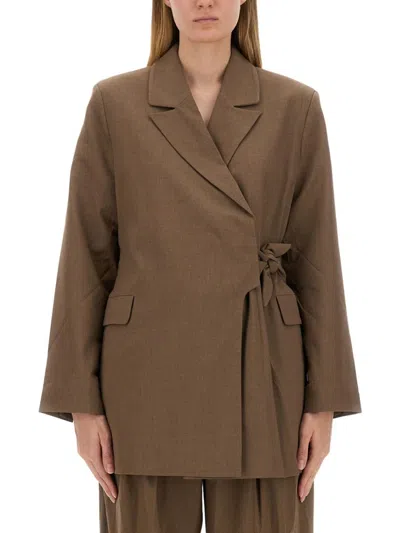 Ganni Women Asymmetrical Blazer In Brown