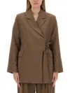 Ganni Double-breasted Blazer With In Brown