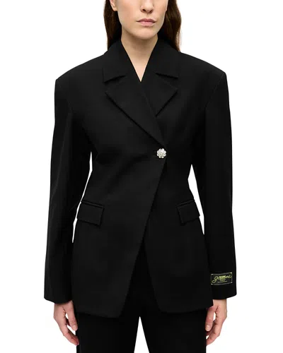 Ganni Asymmetrical Button Blazer In Black