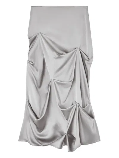 Ganni Asymmetrical-hem Draped Midi Skirt In Gray