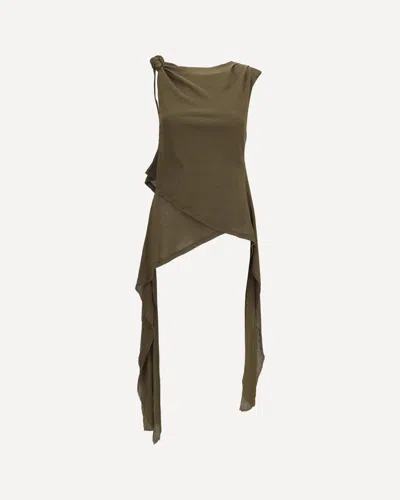 Ganni Mesh Tank Top Draped Knot Detail In Green