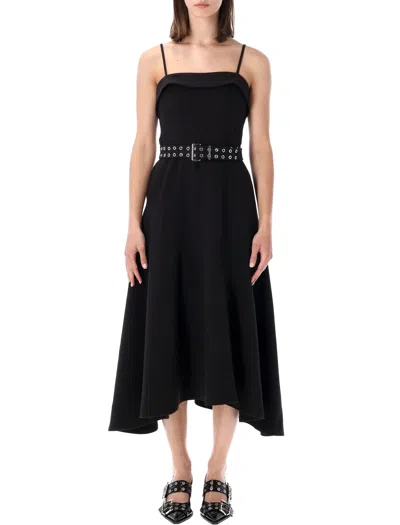 Ganni Womens Black Twill Suiting Woven Midi Dress