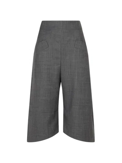 Ganni Asymmetric-hem Wide-leg Shorts In Gray