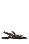 Ganni Aubergine Synthetic Leather Feminine Buckle Ballerinas In Brown
