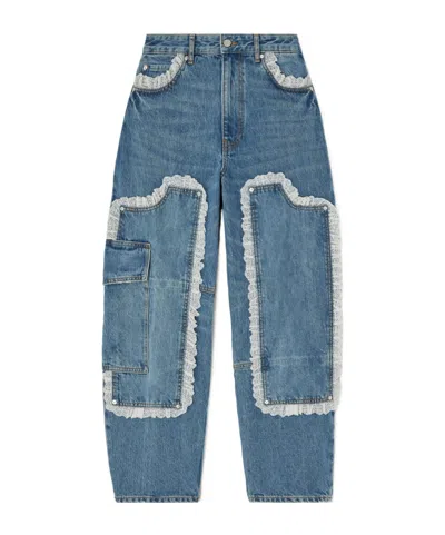Ganni Audri Lace Jeans In Rigid Denim In Blue