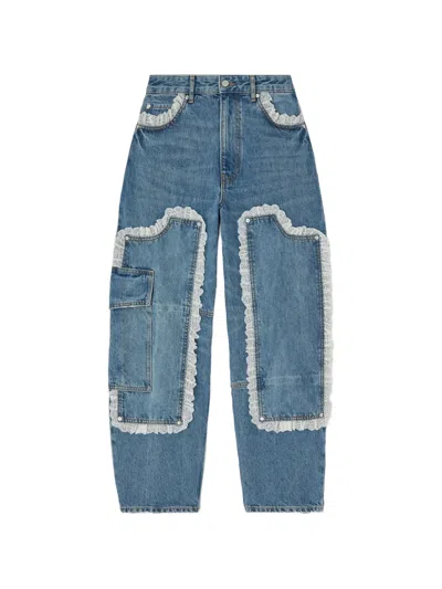 Ganni Audri Lace-trim Jeans In Blue