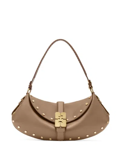 Ganni B-kat Studded Buckle Shoulder Bag In Brown