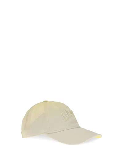 Ganni B3020237 100% Cotton Baseball Cap In Yellow