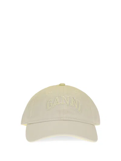 Ganni B3020237 Cotton Logo Baseball Cap In Beige
