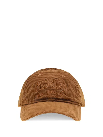 Ganni B3020261 Corduroy Baseball Cap In Brown