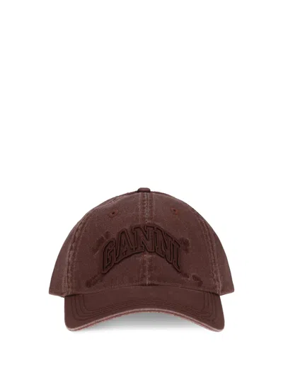 Ganni B3020267 Embroidered Logo Baseball Cap In Brown