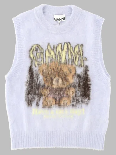 Ganni Baby Blue Alpaca Wool Blend Vest In White