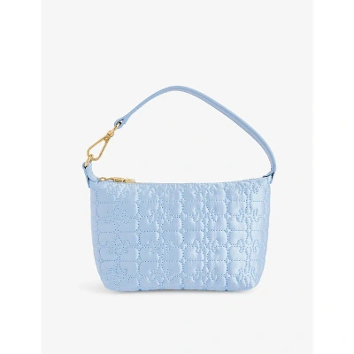 Ganni Baby Blue Butterfly Brand-embroidered Recycled-polyester Top-handle Bag In Light Blue