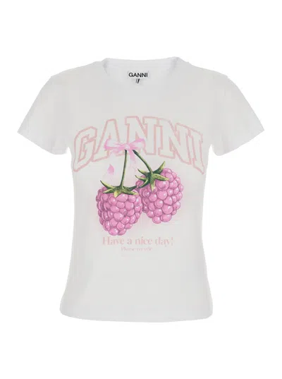 Ganni Baby Fit T-shirt Raspberry In White