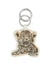 Ganni Women White Leopard Print Charm Keyring In Brown